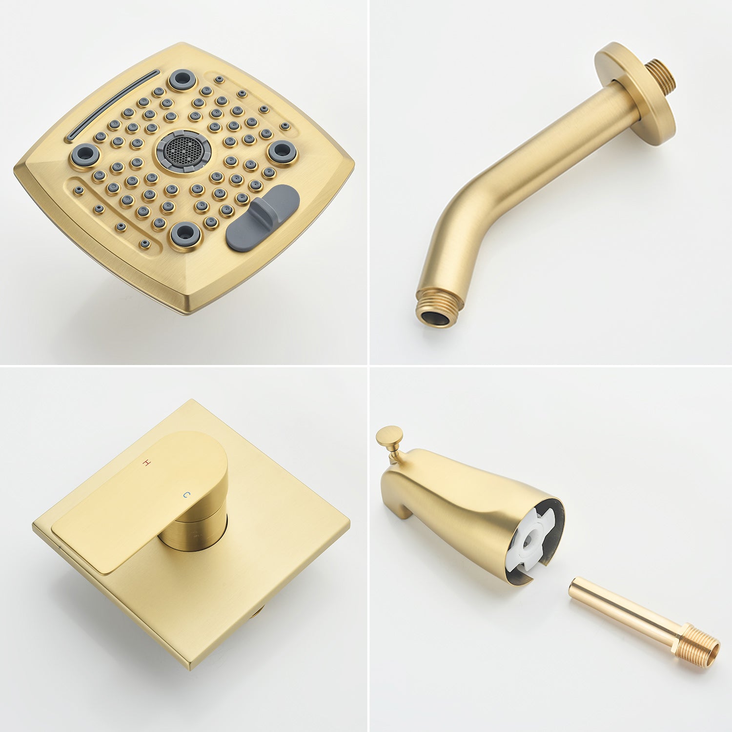 5-setting Tub and Shower Faucet Single-Handle shower trim kit with 5 in. square rain head shower and diverter tub spout