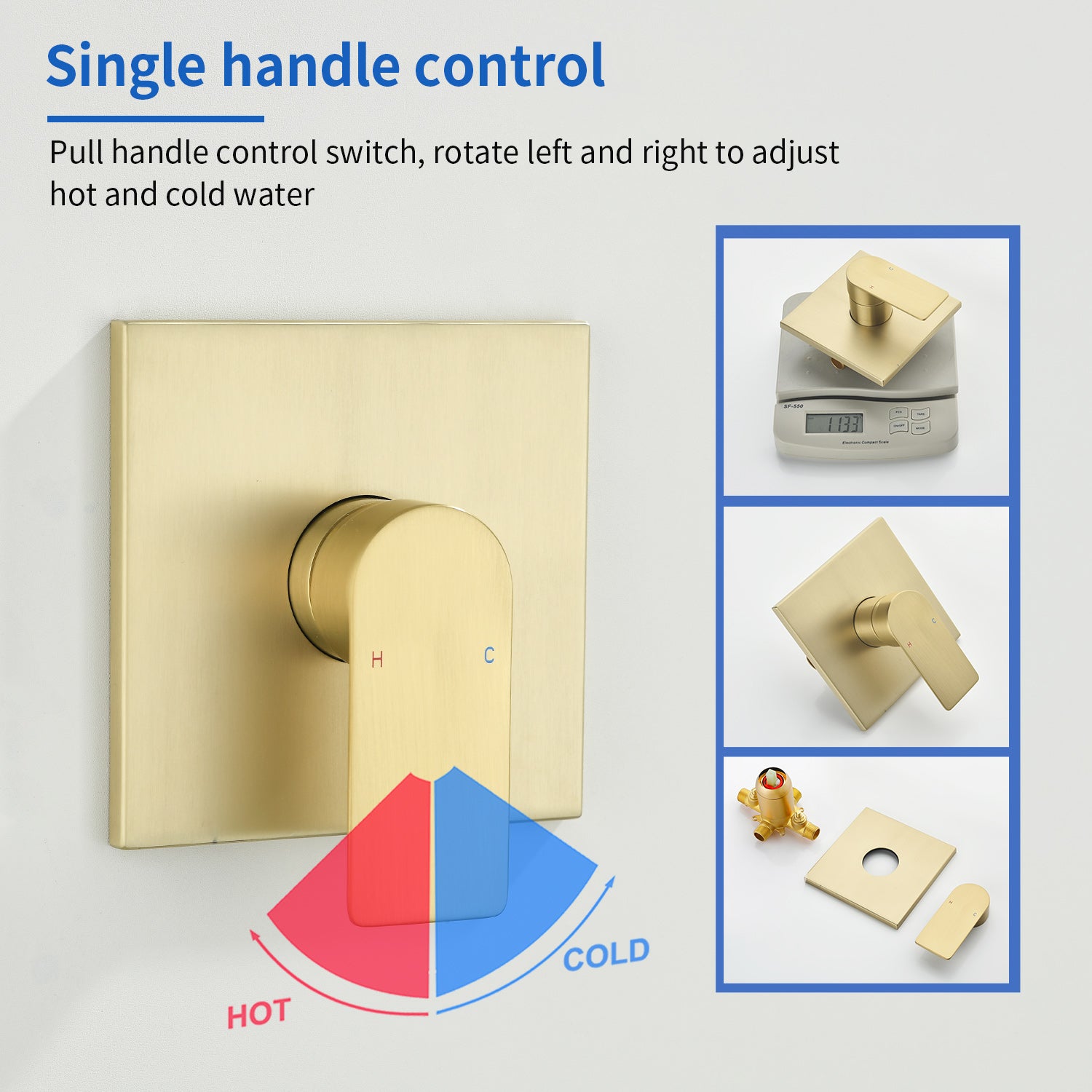 5-setting Tub and Shower Faucet Single-Handle shower trim kit with 5 in. square rain head shower and diverter tub spout