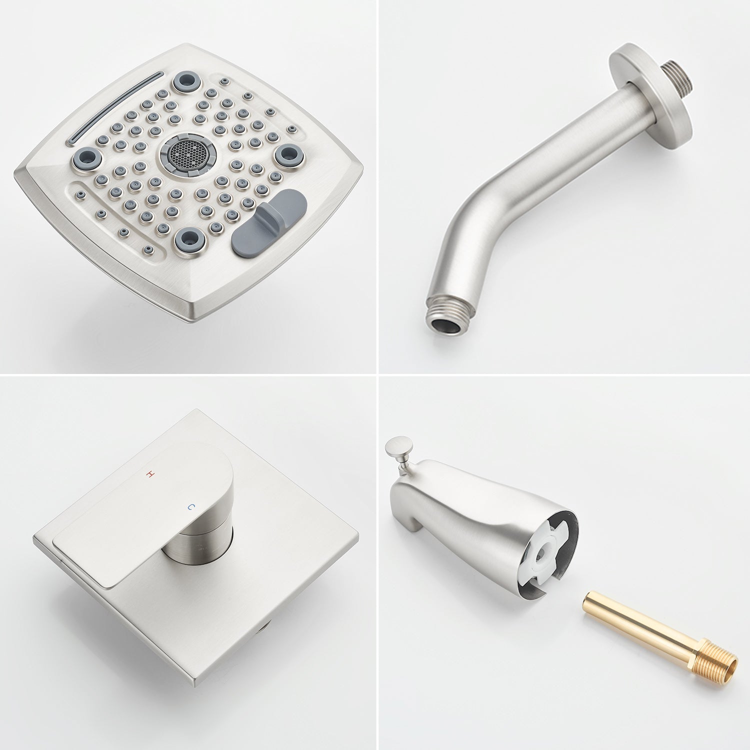 5-setting Tub and Shower Faucet Single-Handle shower trim kit with 5 in. square rain head shower and diverter tub spout