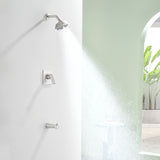 5-setting Tub and Shower Faucet Single-Handle shower trim kit with 5 in. square rain head shower and diverter tub spout