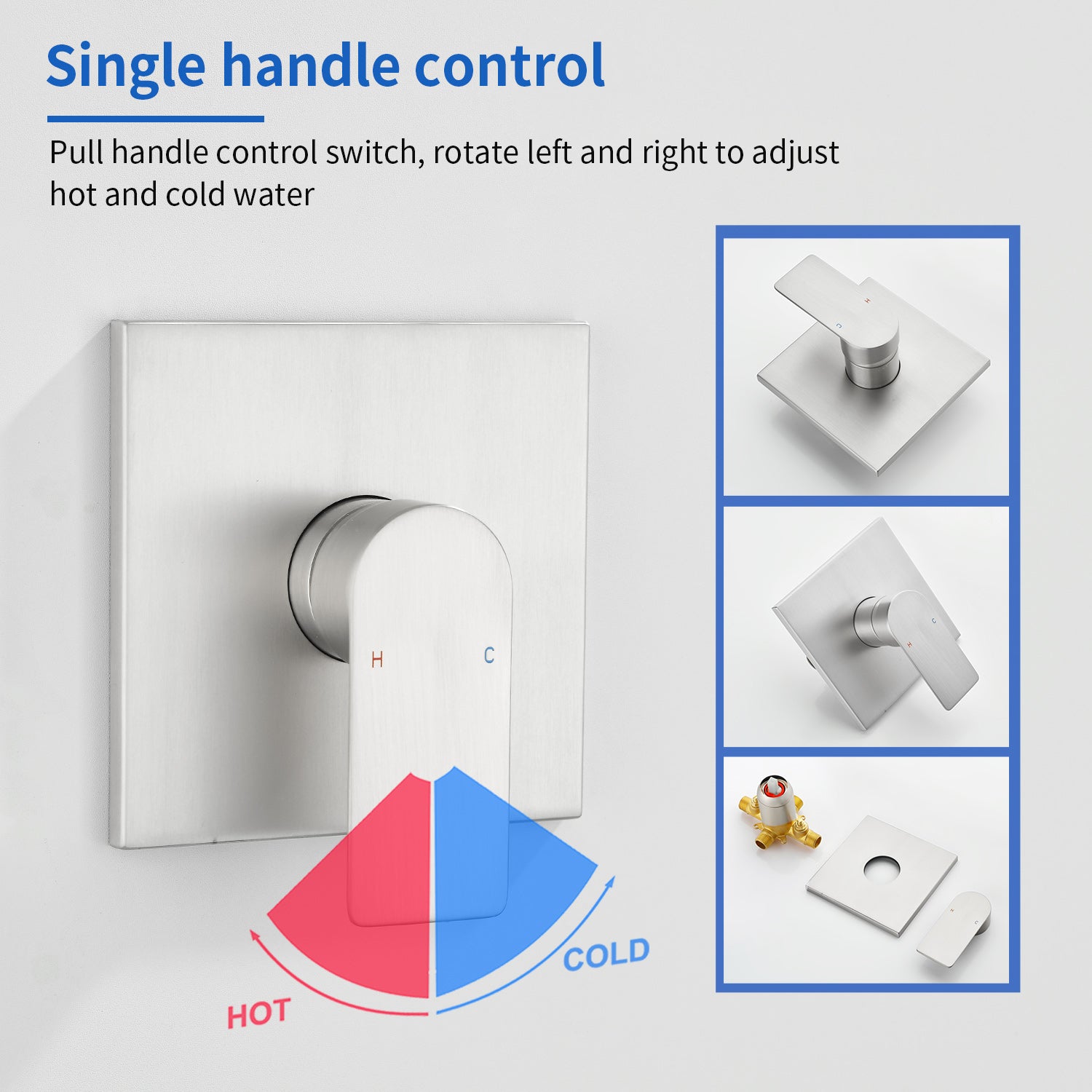 5-setting Tub and Shower Faucet Single-Handle shower trim kit with 5 in. square rain head shower and diverter tub spout