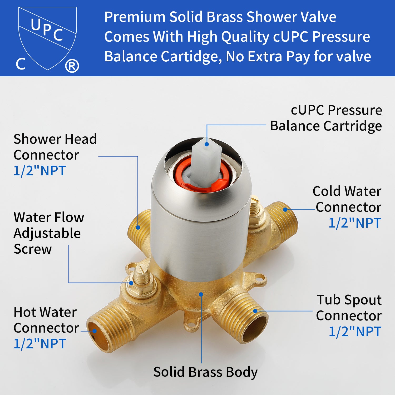 5-setting Tub and Shower Faucet Single-Handle shower trim kit with 5 in. square rain head shower and diverter tub spout