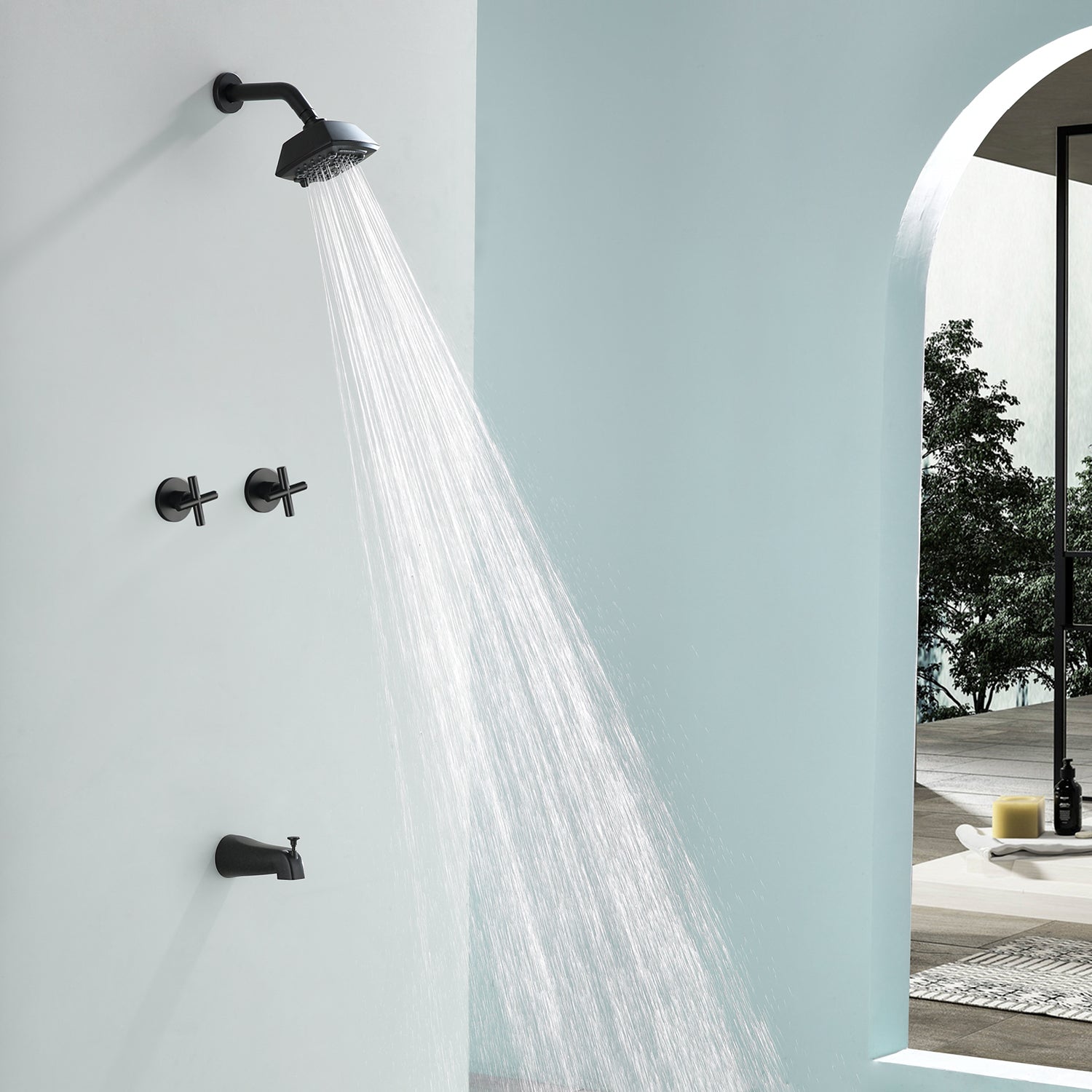 Bathroom Tub and Shower Set with 2-Handle Shower Valve & Trim Kit, 5-Spray Shower Head, Tub Spout with Diverter, Matte Black, Brushed Nickel, Brushed Gold