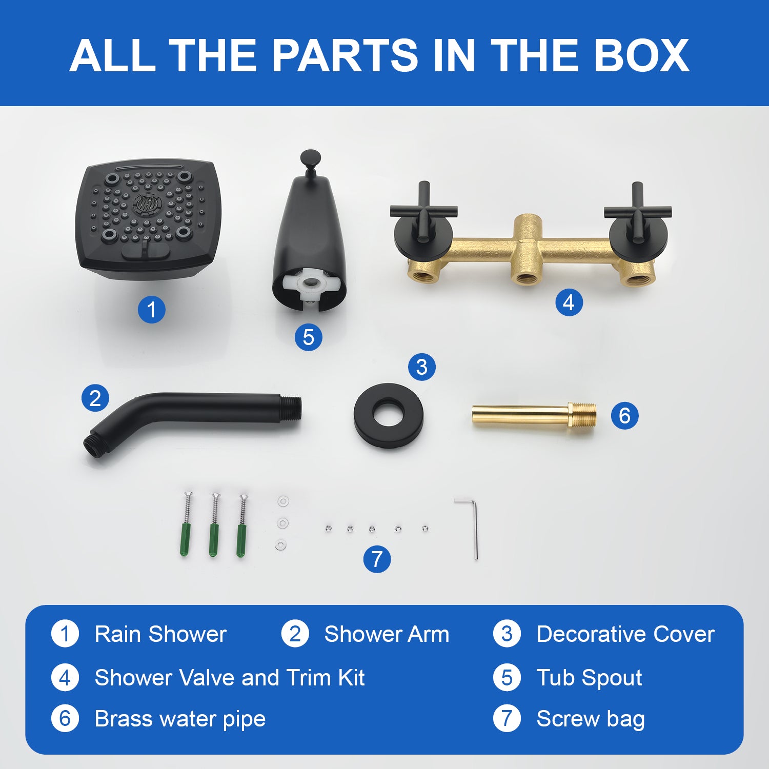Bathroom Tub and Shower Set with 2-Handle Shower Valve & Trim Kit, 5-Spray Shower Head, Tub Spout with Diverter, Matte Black, Brushed Nickel, Brushed Gold