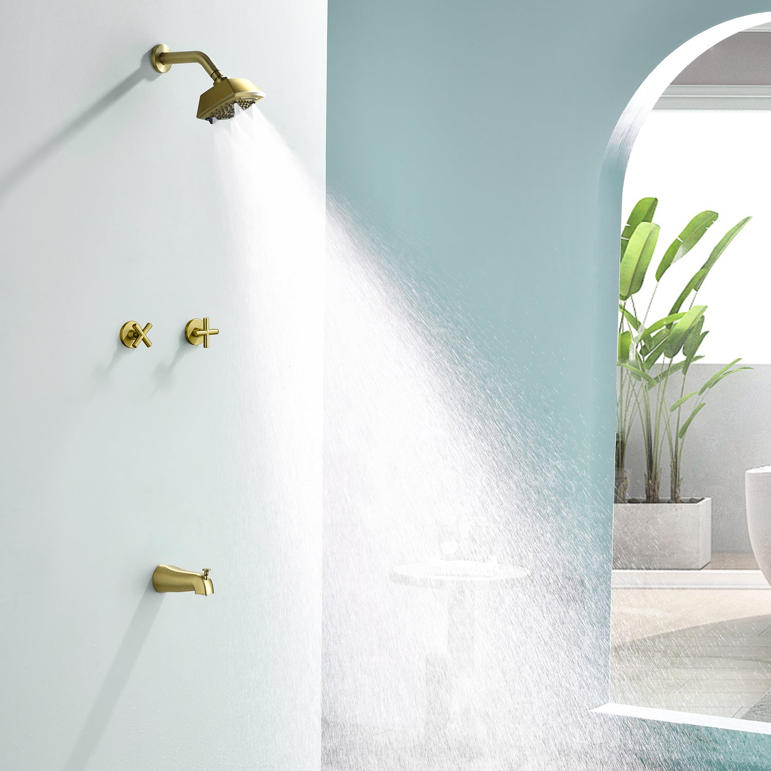 Bathroom Tub and Shower Set with 2-Handle Shower Valve & Trim Kit, 5-Spray Shower Head, Tub Spout with Diverter, Matte Black, Brushed Nickel, Brushed Gold
