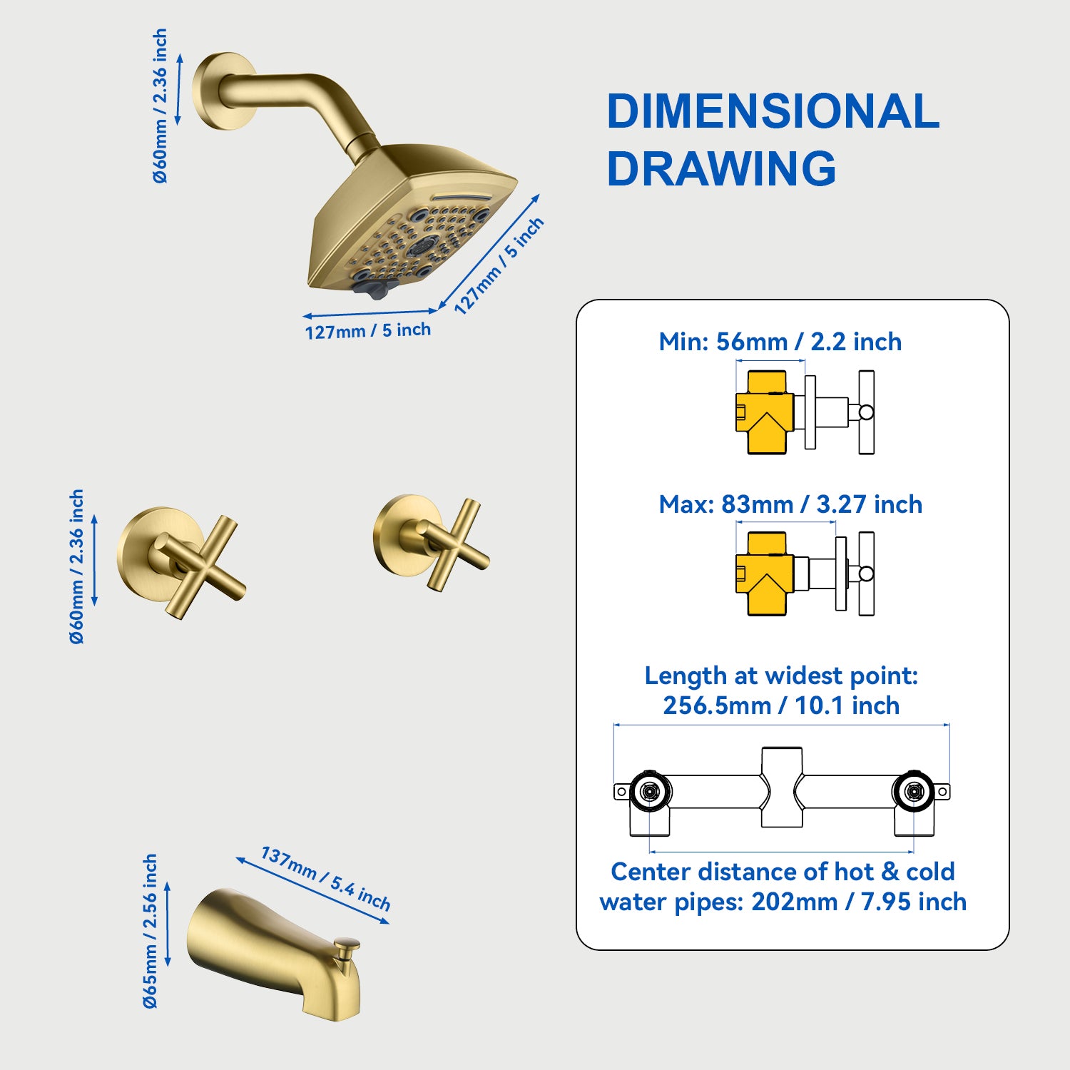 Bathroom Tub and Shower Set with 2-Handle Shower Valve & Trim Kit, 5-Spray Shower Head, Tub Spout with Diverter, Matte Black, Brushed Nickel, Brushed Gold