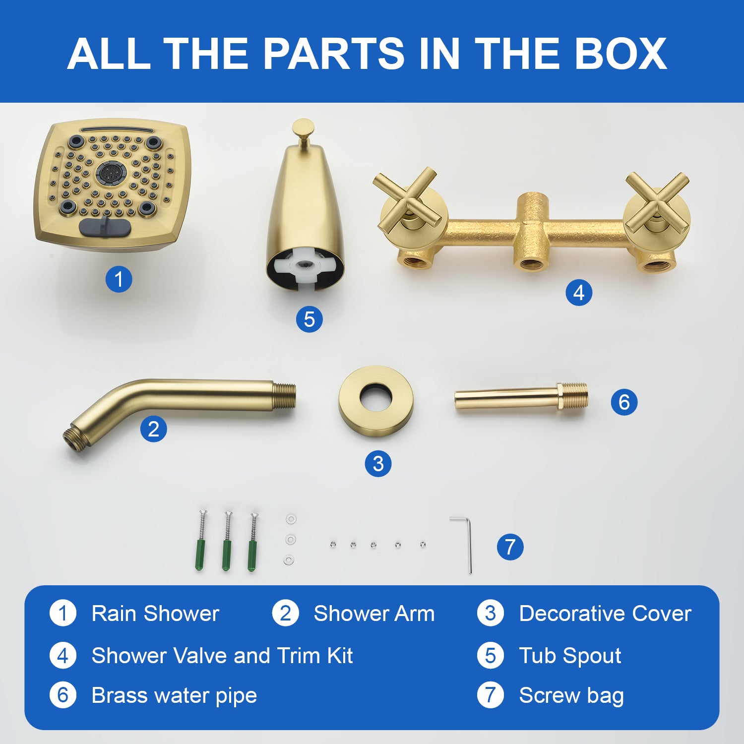 Bathroom Tub and Shower Set with 2-Handle Shower Valve & Trim Kit, 5-Spray Shower Head, Tub Spout with Diverter, Matte Black, Brushed Nickel, Brushed Gold