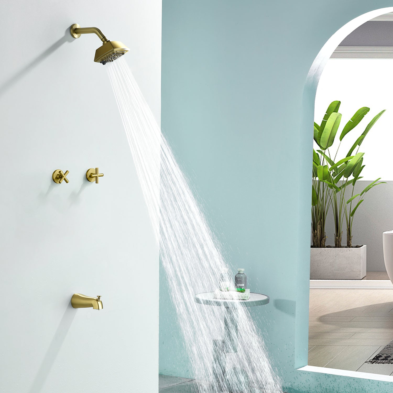 Bathroom Tub and Shower Set with 2-Handle Shower Valve & Trim Kit, 5-Spray Shower Head, Tub Spout with Diverter, Matte Black, Brushed Nickel, Brushed Gold