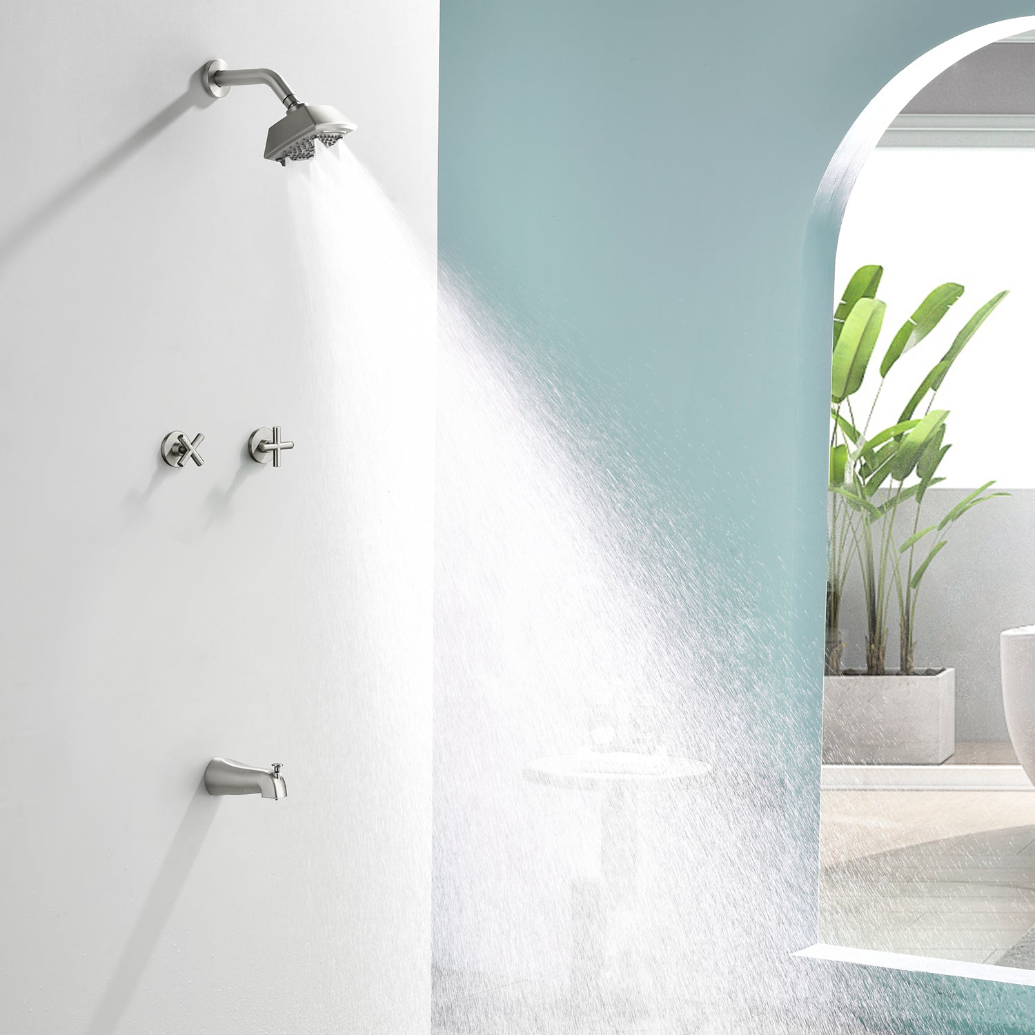 Bathroom Tub and Shower Set with 2-Handle Shower Valve & Trim Kit, 5-Spray Shower Head, Tub Spout with Diverter, Matte Black, Brushed Nickel, Brushed Gold