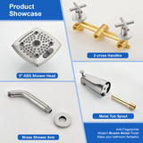 Bathroom Tub and Shower Set with 2-Handle Shower Valve & Trim Kit, 5-Spray Shower Head, Tub Spout with Diverter, Matte Black, Brushed Nickel, Brushed Gold