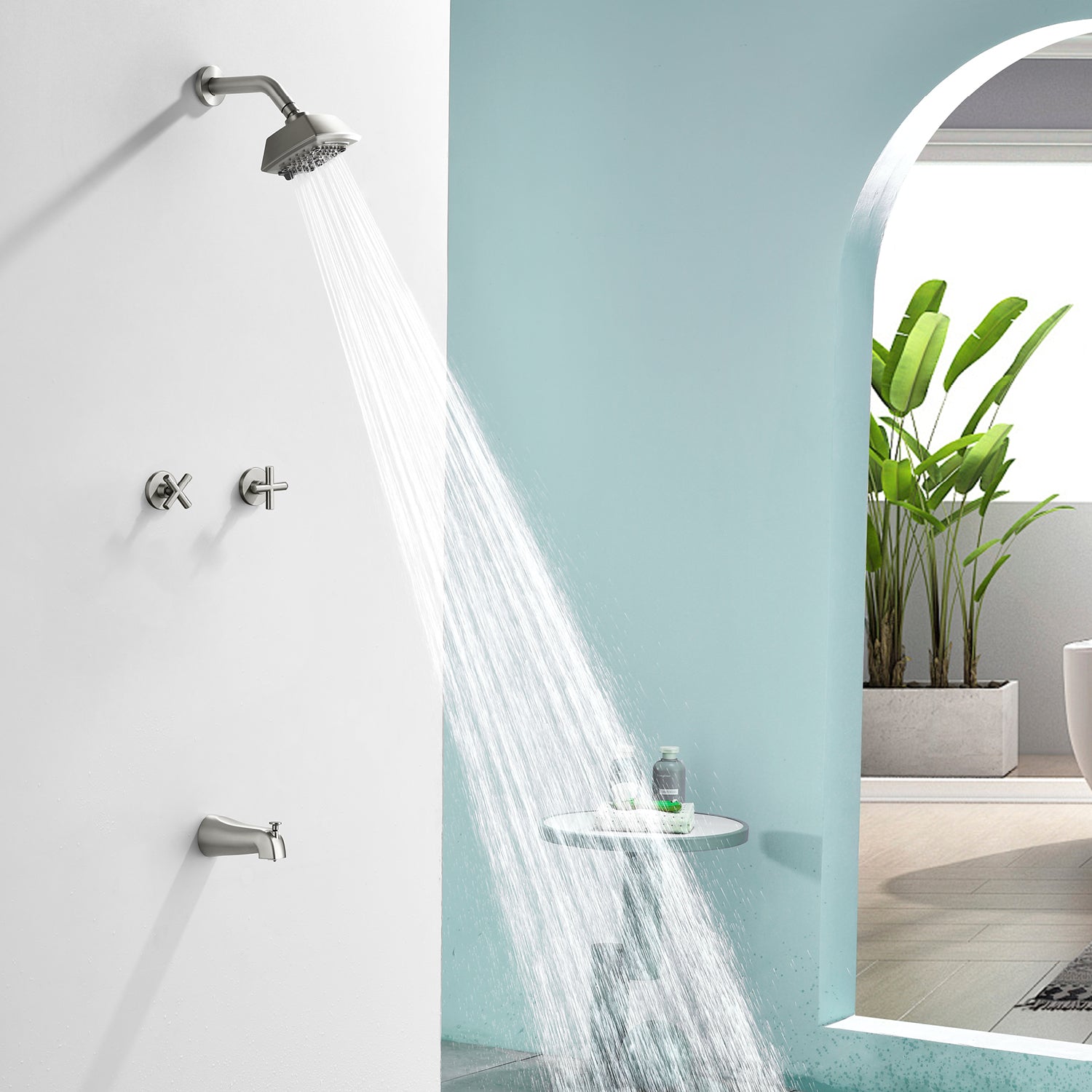 Bathroom Tub and Shower Set with 2-Handle Shower Valve & Trim Kit, 5-Spray Shower Head, Tub Spout with Diverter, Matte Black, Brushed Nickel, Brushed Gold