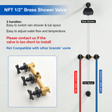 3-Handle Tub Shower Trim Kit with Rough-in Valve, 5 Settings Headshower Faucet Set with Tub Spout
