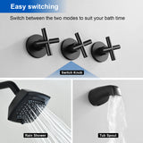 3-Handle Tub Shower Trim Kit with Rough-in Valve, 5 Settings Headshower Faucet Set with Tub Spout