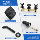 3-Handle Tub Shower Trim Kit with Rough-in Valve, 5 Settings Headshower Faucet Set with Tub Spout