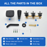 3-Handle Tub Shower Trim Kit with Rough-in Valve, 5 Settings Headshower Faucet Set with Tub Spout