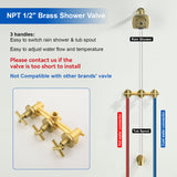 3-Handle Tub Shower Trim Kit with Rough-in Valve, 5 Settings Headshower Faucet Set with Tub Spout