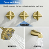 3-Handle Tub Shower Trim Kit with Rough-in Valve, 5 Settings Headshower Faucet Set with Tub Spout