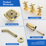 3-Handle Tub Shower Trim Kit with Rough-in Valve, 5 Settings Headshower Faucet Set with Tub Spout