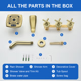 3-Handle Tub Shower Trim Kit with Rough-in Valve, 5 Settings Headshower Faucet Set with Tub Spout