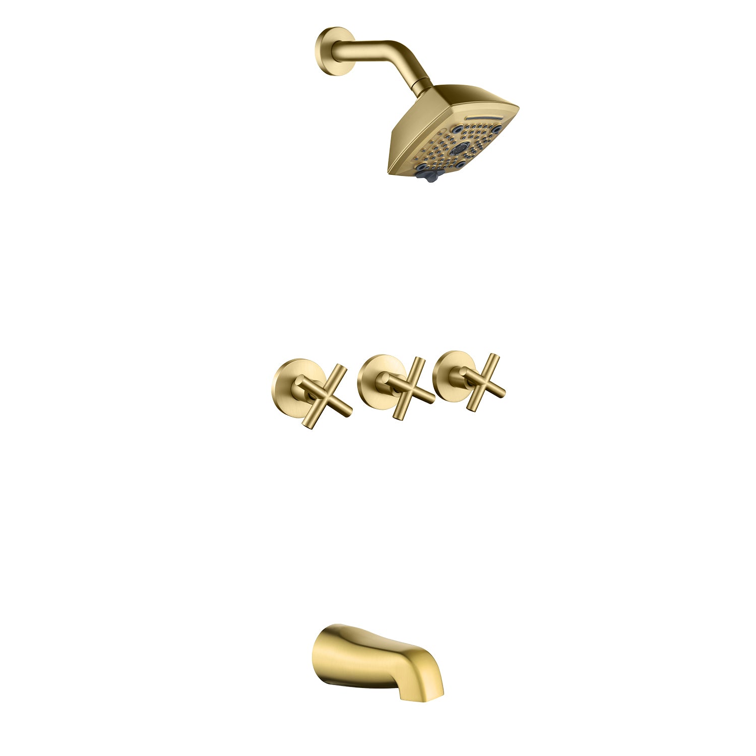 3-Handle Tub Shower Trim Kit with Rough-in Valve, 5 Settings Headshower Faucet Set with Tub Spout