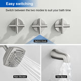 3-Handle Tub Shower Trim Kit with Rough-in Valve, 5 Settings Headshower Faucet Set with Tub Spout