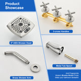 3-Handle Tub Shower Trim Kit with Rough-in Valve, 5 Settings Headshower Faucet Set with Tub Spout