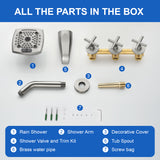 3-Handle Tub Shower Trim Kit with Rough-in Valve, 5 Settings Headshower Faucet Set with Tub Spout