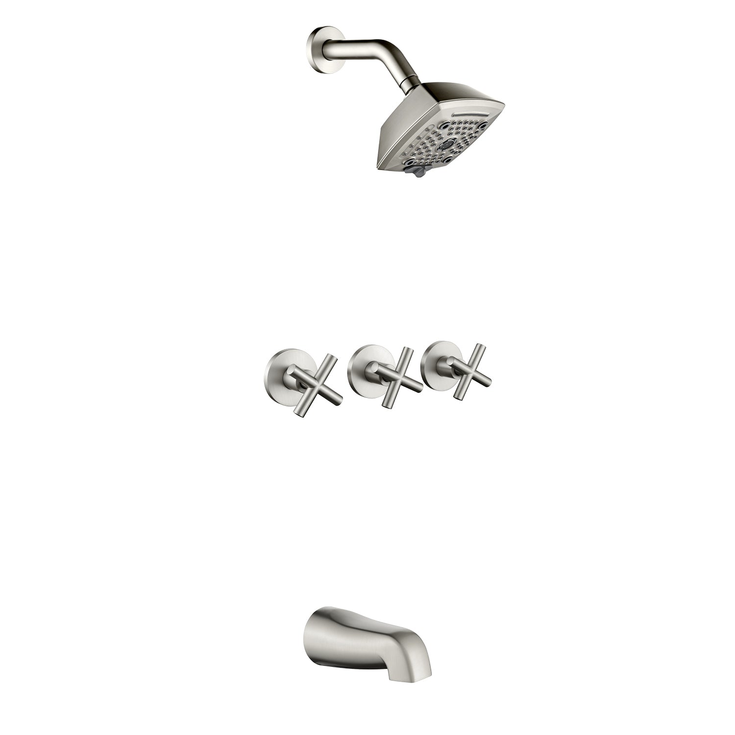 3-Handle Tub Shower Trim Kit with Rough-in Valve, 5 Settings Headshower Faucet Set with Tub Spout