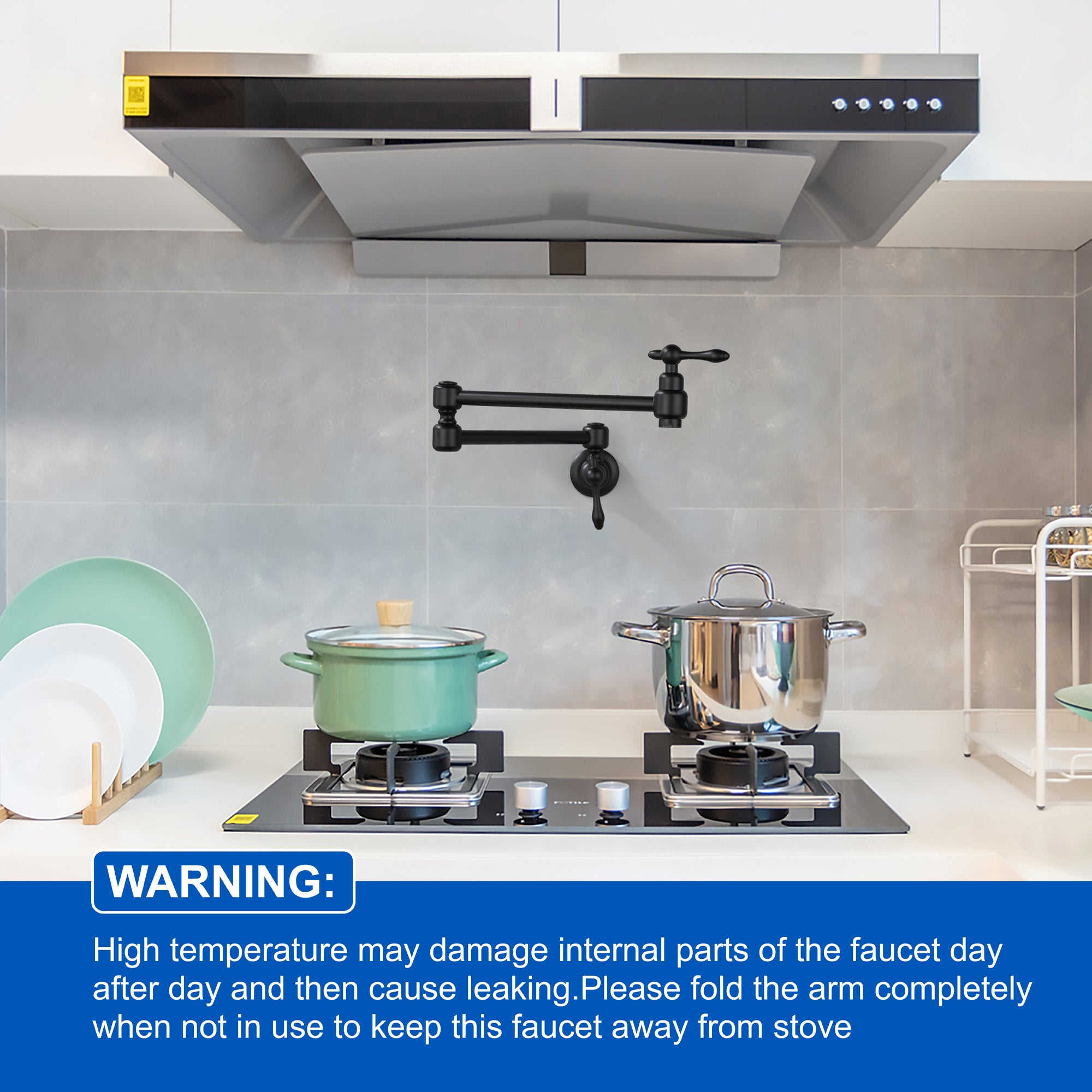 Pot Filler Faucet Wall Mount Brass Faucets Kitchen Commercial Faucet Folding Kitchen Faucet Lead-Free Restaurant Faucets 2 Handles Double Joint Swing Arm Faucet