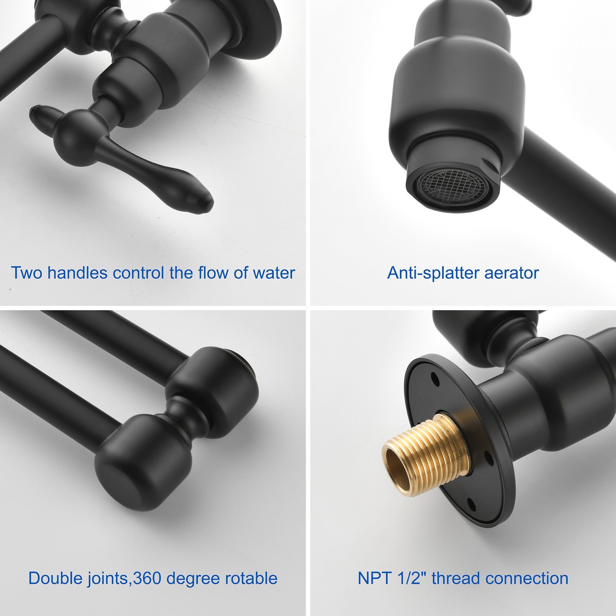 Pot Filler Faucet Wall Mount Brass Faucets Kitchen Commercial Faucet Folding Kitchen Faucet Lead-Free Restaurant Faucets 2 Handles Double Joint Swing Arm Faucet