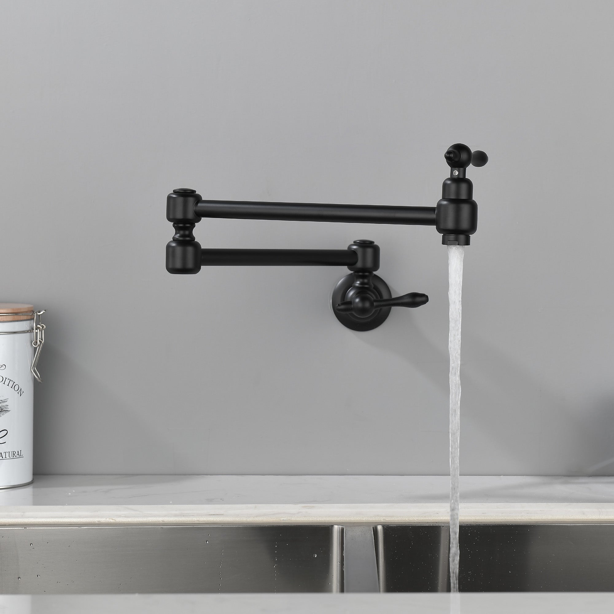 Pot Filler Faucet Wall Mount Brass Faucets Kitchen Commercial Faucet Folding Kitchen Faucet Lead-Free Restaurant Faucets 2 Handles Double Joint Swing Arm Faucet