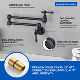 Pot Filler Faucet Wall Mount Brass Faucets Kitchen Commercial Faucet Folding Kitchen Faucet Lead-Free Restaurant Faucets 2 Handles Double Joint Swing Arm Faucet