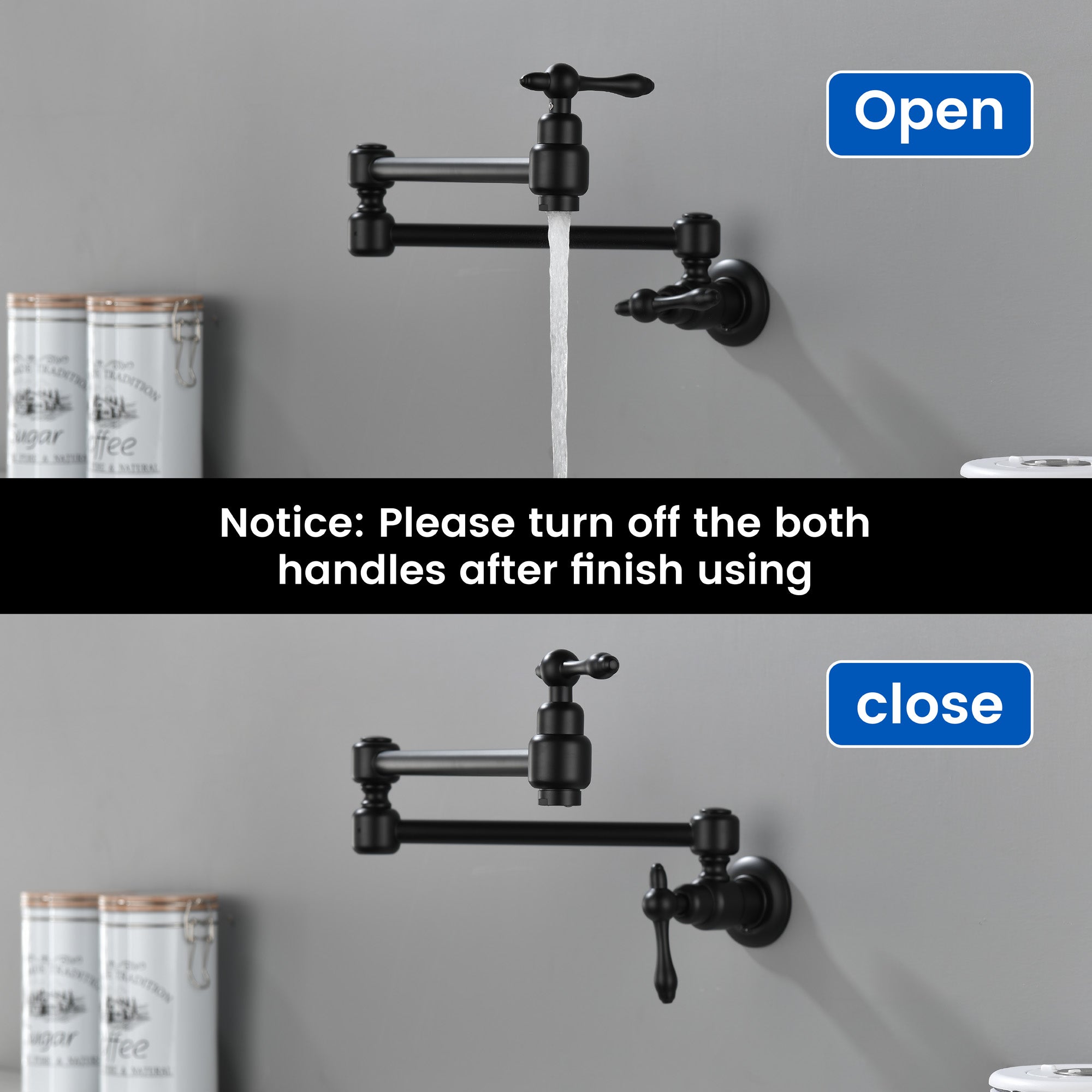 Pot Filler Faucet Wall Mount Brass Faucets Kitchen Commercial Faucet Folding Kitchen Faucet Lead-Free Restaurant Faucets 2 Handles Double Joint Swing Arm Faucet