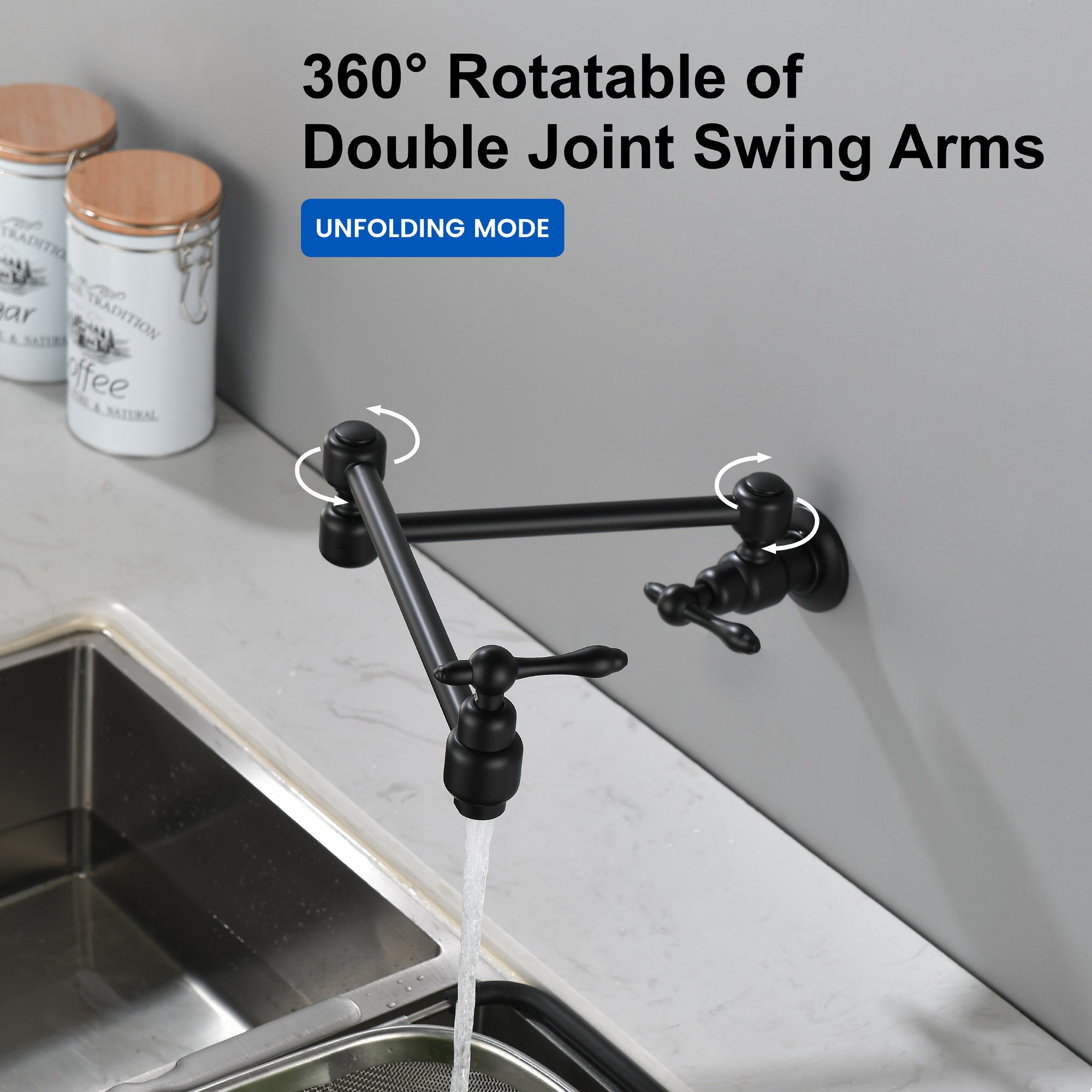 Pot Filler Faucet Wall Mount Brass Faucets Kitchen Commercial Faucet Folding Kitchen Faucet Lead-Free Restaurant Faucets 2 Handles Double Joint Swing Arm Faucet