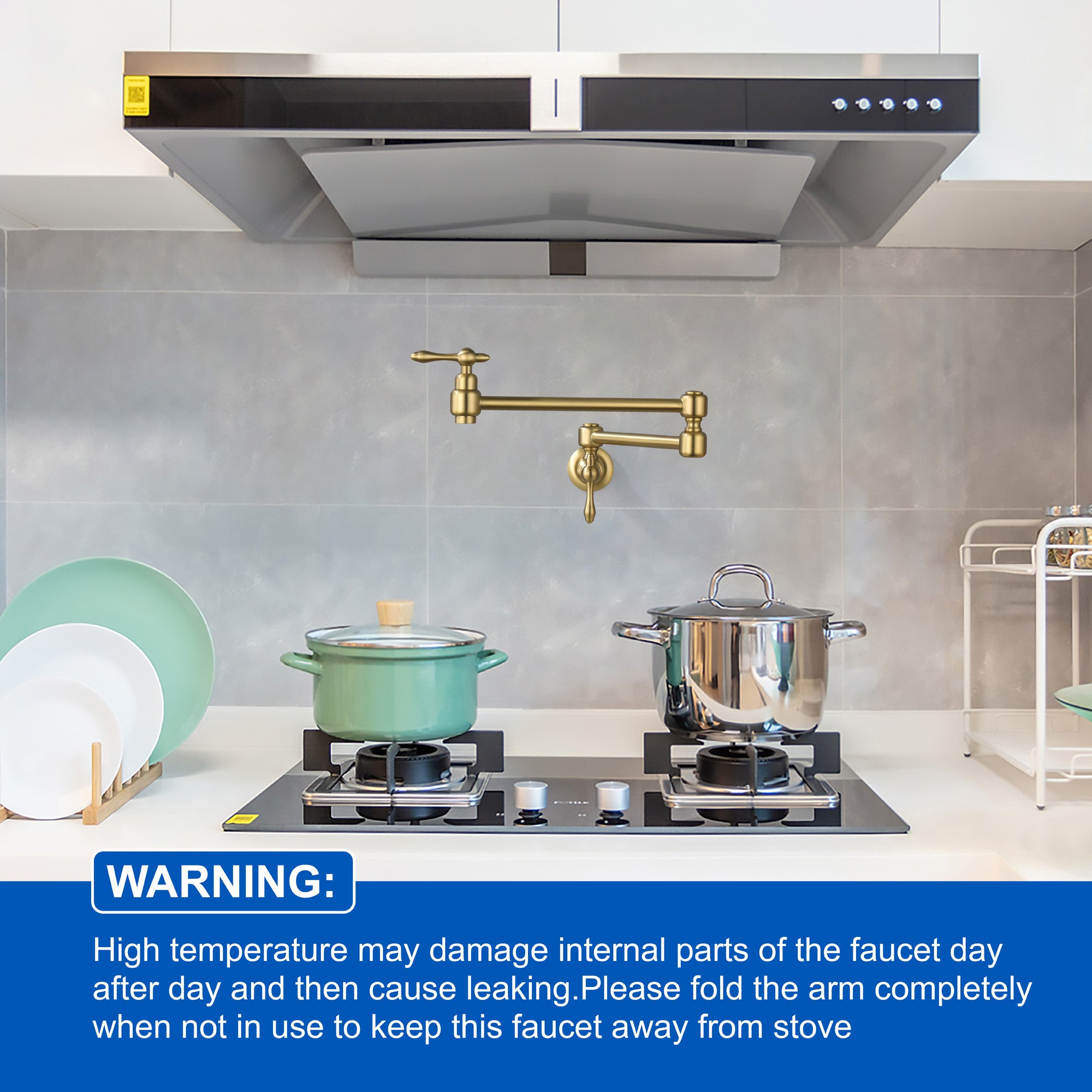 Pot Filler Faucet Wall Mount Brass Faucets Kitchen Commercial Faucet Folding Kitchen Faucet Lead-Free Restaurant Faucets 2 Handles Double Joint Swing Arm Faucet