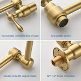 Pot Filler Faucet Wall Mount Brass Faucets Kitchen Commercial Faucet Folding Kitchen Faucet Lead-Free Restaurant Faucets 2 Handles Double Joint Swing Arm Faucet