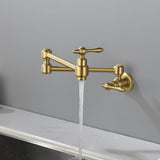 Pot Filler Faucet Wall Mount Brass Faucets Kitchen Commercial Faucet Folding Kitchen Faucet Lead-Free Restaurant Faucets 2 Handles Double Joint Swing Arm Faucet