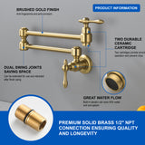 Pot Filler Faucet Wall Mount Brass Faucets Kitchen Commercial Faucet Folding Kitchen Faucet Lead-Free Restaurant Faucets 2 Handles Double Joint Swing Arm Faucet