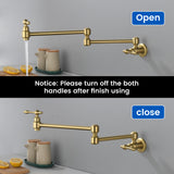 Pot Filler Faucet Wall Mount Brass Faucets Kitchen Commercial Faucet Folding Kitchen Faucet Lead-Free Restaurant Faucets 2 Handles Double Joint Swing Arm Faucet