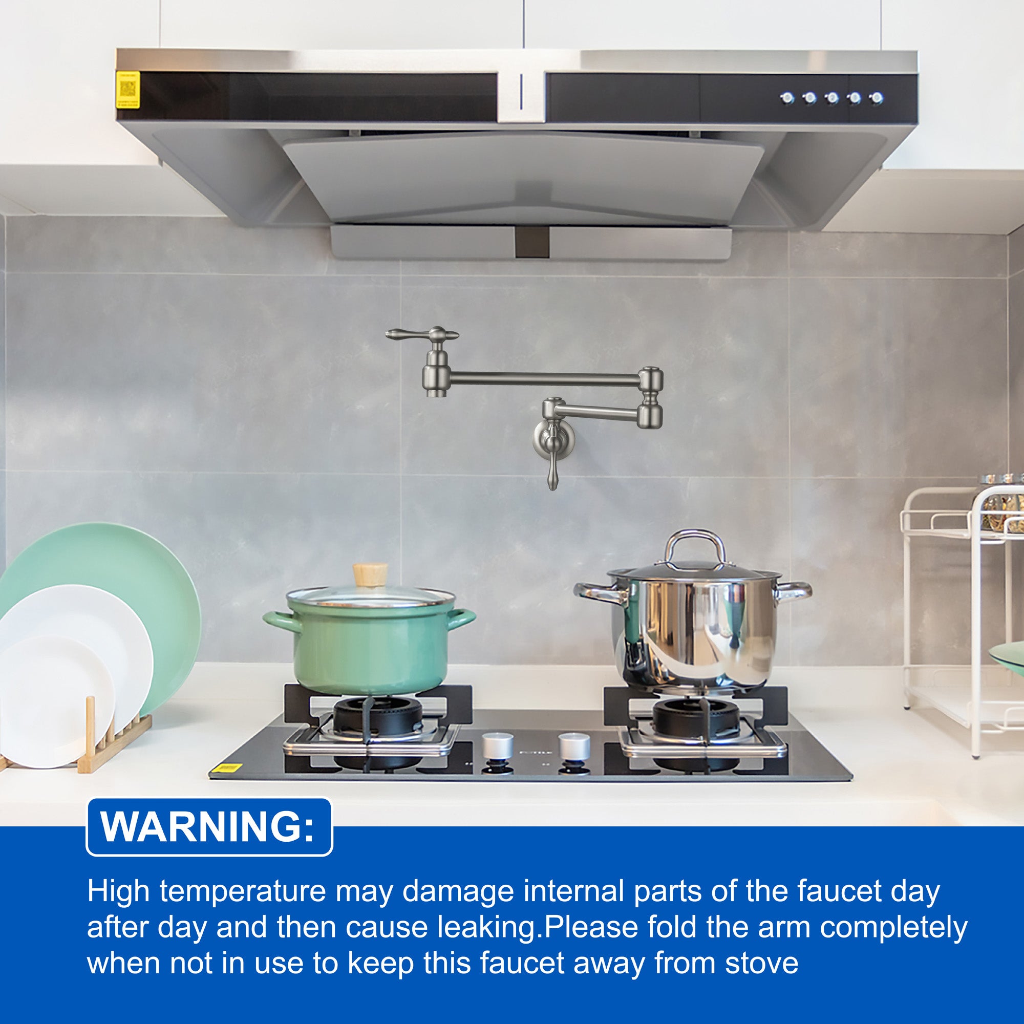Pot Filler Faucet Wall Mount Brass Faucets Kitchen Commercial Faucet Folding Kitchen Faucet Lead-Free Restaurant Faucets 2 Handles Double Joint Swing Arm Faucet