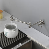 Pot Filler Faucet Wall Mount Brass Faucets Kitchen Commercial Faucet Folding Kitchen Faucet Lead-Free Restaurant Faucets 2 Handles Double Joint Swing Arm Faucet