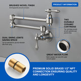 Pot Filler Faucet Wall Mount Brass Faucets Kitchen Commercial Faucet Folding Kitchen Faucet Lead-Free Restaurant Faucets 2 Handles Double Joint Swing Arm Faucet
