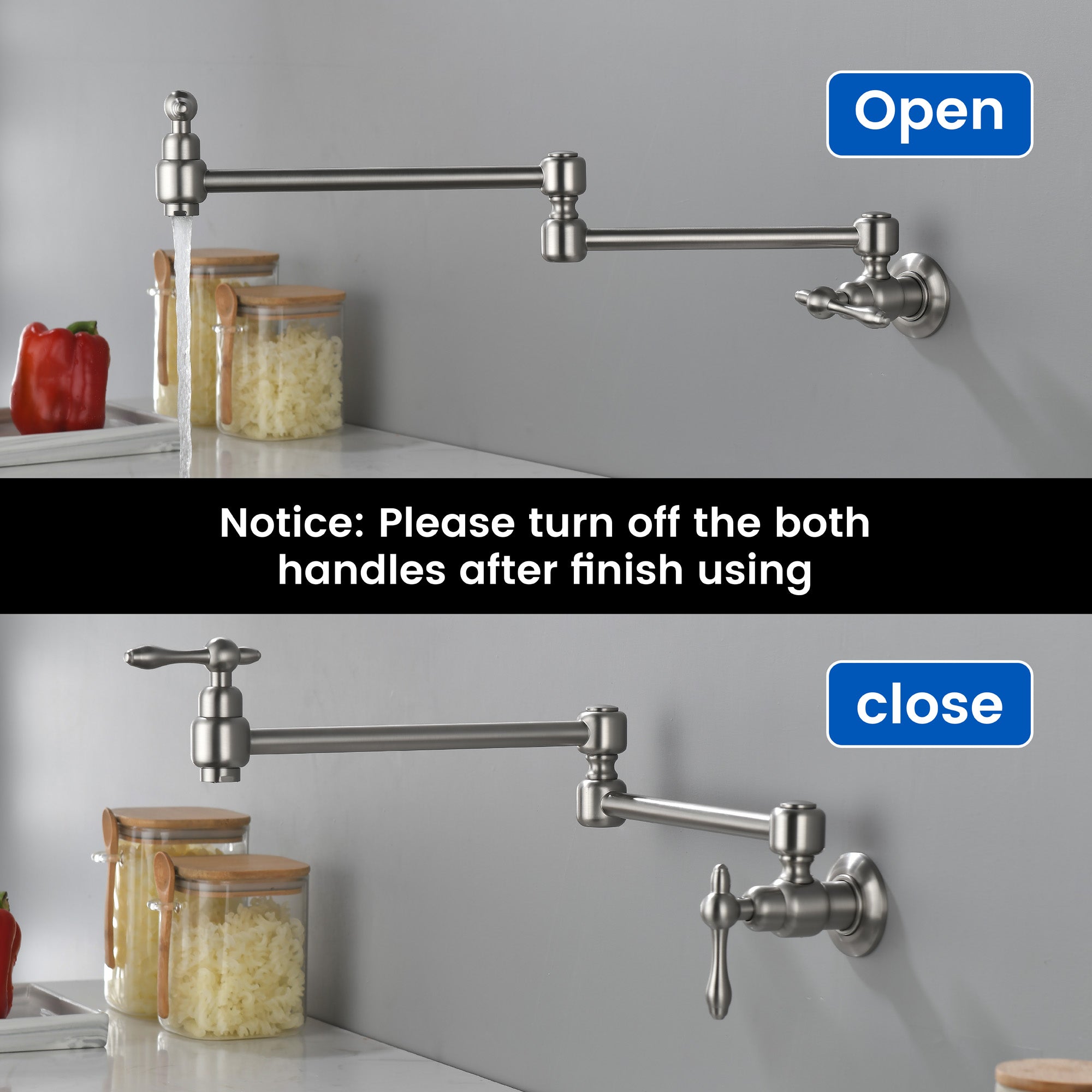Pot Filler Faucet Wall Mount Brass Faucets Kitchen Commercial Faucet Folding Kitchen Faucet Lead-Free Restaurant Faucets 2 Handles Double Joint Swing Arm Faucet