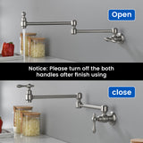 Pot Filler Faucet Wall Mount Brass Faucets Kitchen Commercial Faucet Folding Kitchen Faucet Lead-Free Restaurant Faucets 2 Handles Double Joint Swing Arm Faucet