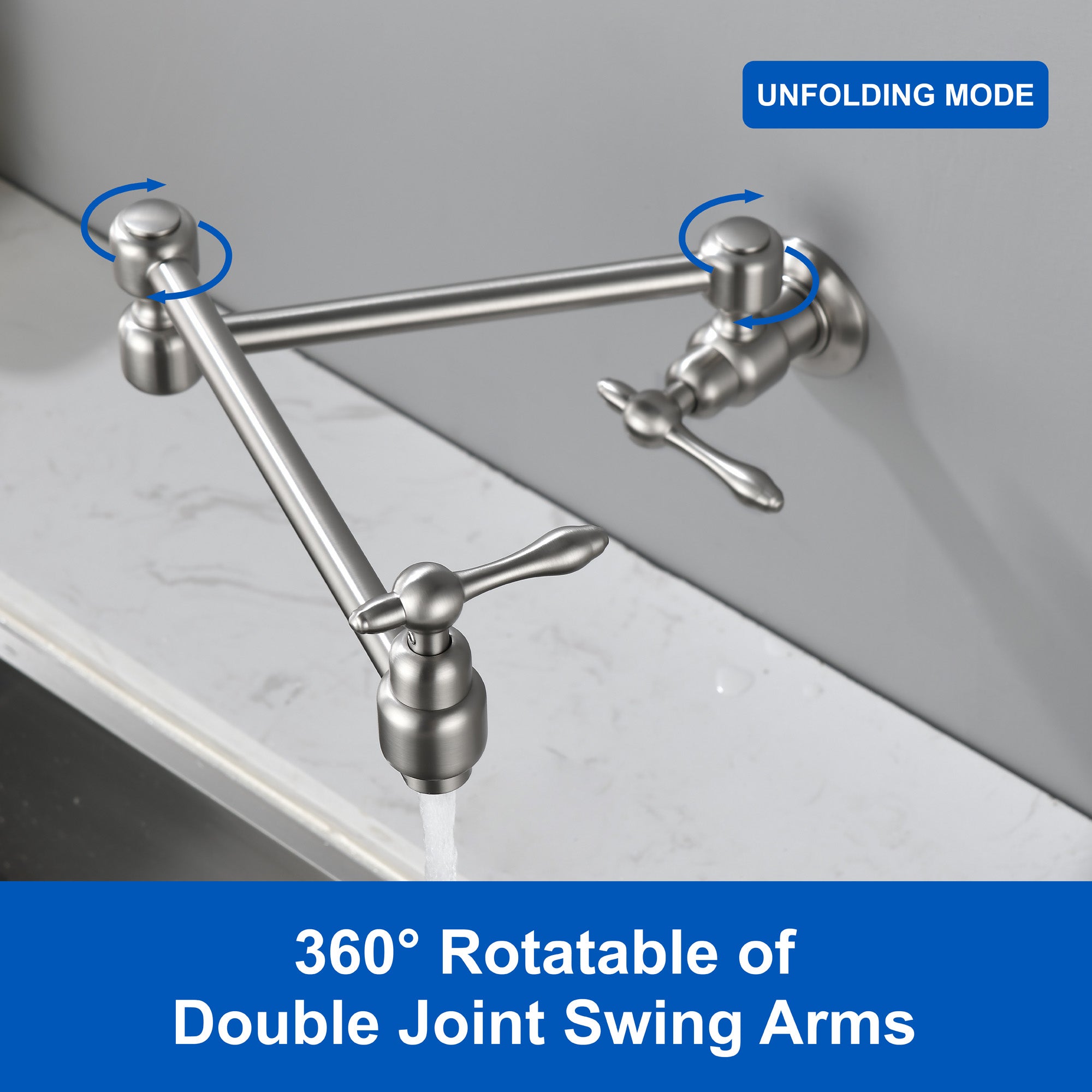Pot Filler Faucet Wall Mount Brass Faucets Kitchen Commercial Faucet Folding Kitchen Faucet Lead-Free Restaurant Faucets 2 Handles Double Joint Swing Arm Faucet