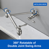 Pot Filler Faucet Wall Mount Brass Faucets Kitchen Commercial Faucet Folding Kitchen Faucet Lead-Free Restaurant Faucets 2 Handles Double Joint Swing Arm Faucet