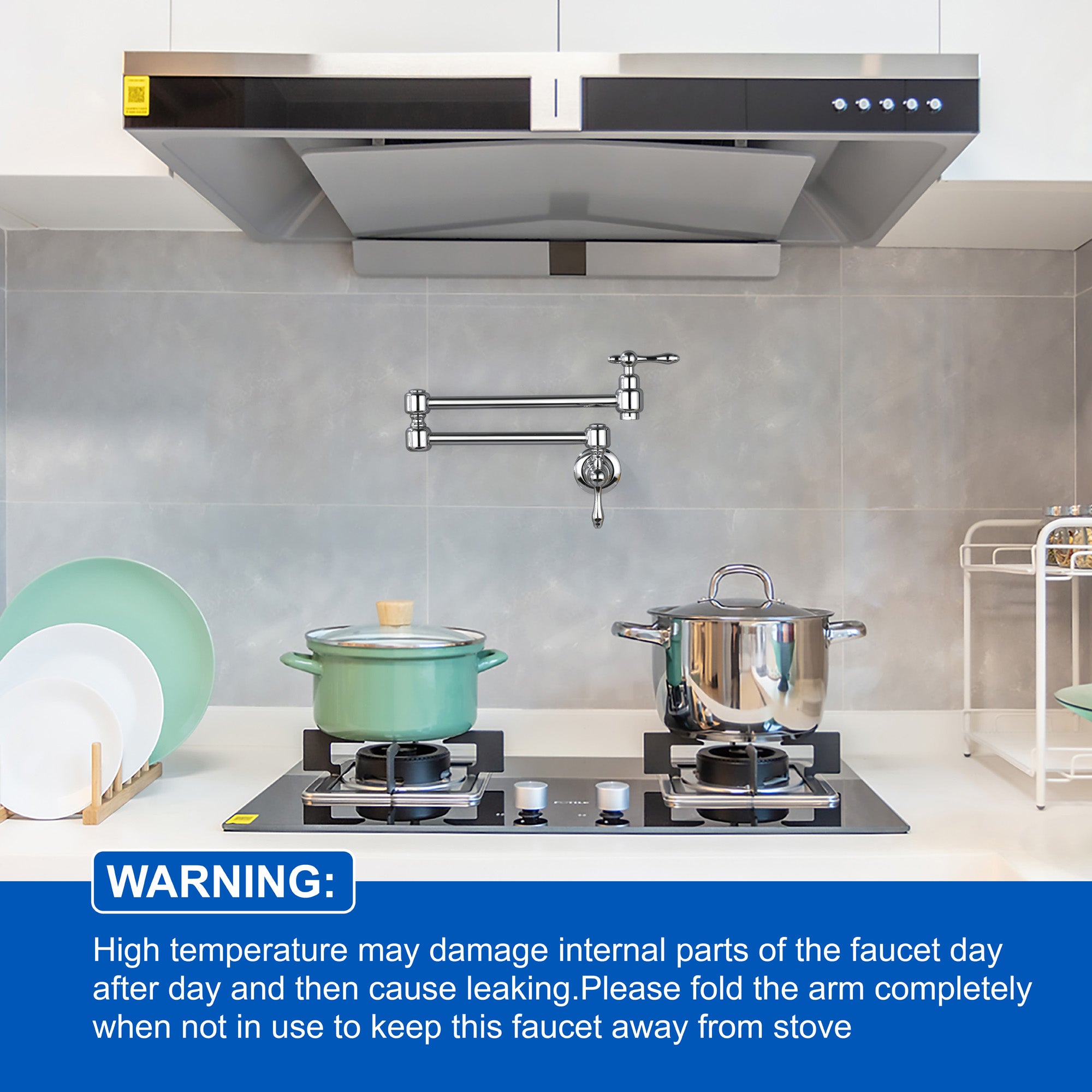Pot Filler Faucet Wall Mount Brass Faucets Kitchen Commercial Faucet Folding Kitchen Faucet Lead-Free Restaurant Faucets 2 Handles Double Joint Swing Arm Faucet