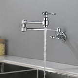 Pot Filler Faucet Wall Mount Brass Faucets Kitchen Commercial Faucet Folding Kitchen Faucet Lead-Free Restaurant Faucets 2 Handles Double Joint Swing Arm Faucet