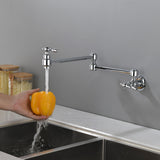Pot Filler Faucet Wall Mount Brass Faucets Kitchen Commercial Faucet Folding Kitchen Faucet Lead-Free Restaurant Faucets 2 Handles Double Joint Swing Arm Faucet