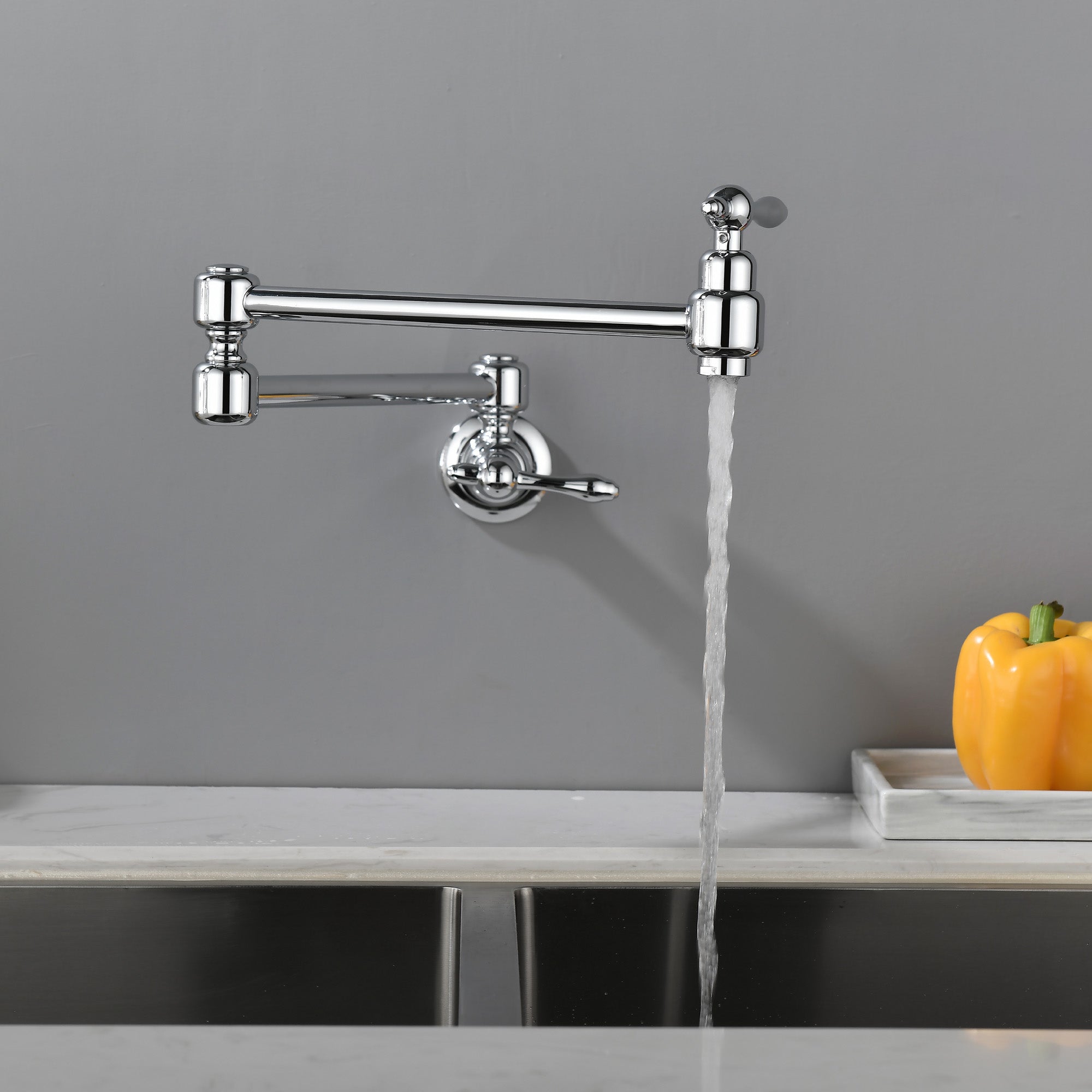 Pot Filler Faucet Wall Mount Brass Faucets Kitchen Commercial Faucet Folding Kitchen Faucet Lead-Free Restaurant Faucets 2 Handles Double Joint Swing Arm Faucet